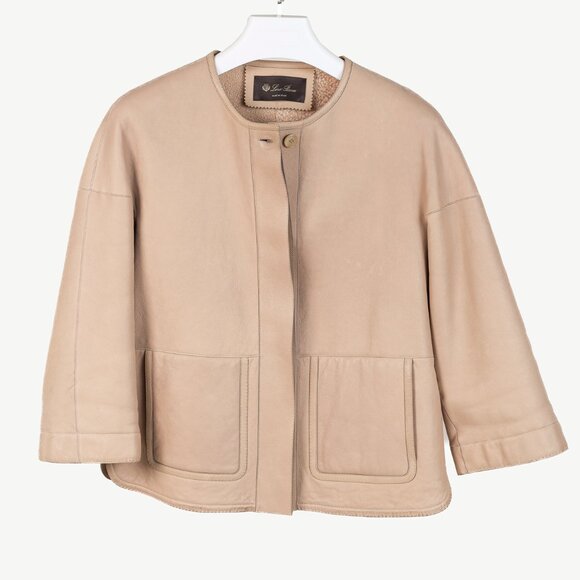 Loro Piana Ecru Lambskin Cropped Shearling Jacket - Picture 2 of 12